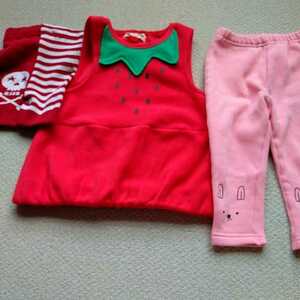  size 90 3 point set BABY fleece jumper skirt reverse side nappy leggings, skull knitted pants 