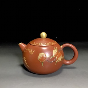 【聚寶齋*紫砂細密彫*西施壺】茶壺 茶道具 中国時代美術 容量：450cc