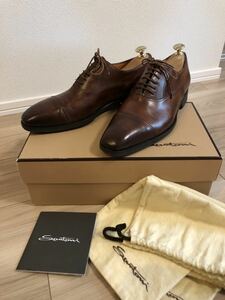 定価10万 Santoni サントーニ ビジネスシューズ ストレートチップ UK5.5 25cm 革靴 茶色 ブラウン