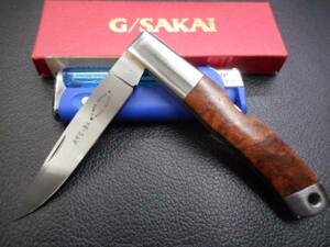 ナイフ　小さな折り畳み　G, SAKAI ATS-34 ジーサカイ　　Y,AIDA DESIGN　ウッドハンドルです。