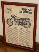 1970年 USA 70s vintage 洋書雑誌広告 額装品 Moto Guzzi Ambassador モトグッチ アンバサダー 750 / 検索 ガレージ 店舗 看板 (A4size）_画像1