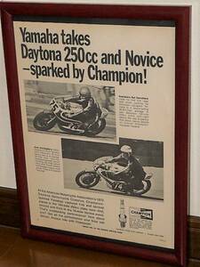 1970年 USA 洋書雑誌広告 額装品 Champion Spark Plug チャンピオン スパークプラグ / Yamaha ヤマハ TD-2 ケル・キャルザース ( A4size )