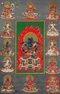 チベット仏教　仏画　A3サイズ： 297×420mm 　 曼荼羅　不動明王　十二天