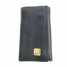 【ダンヒル】本物 dunhill キーケース ロゴ金具 折り財布 小銭入れ付き 6連フック ネイビーグレー色系 キーリング レザー メンズ 送料250円_画像1