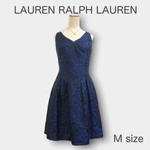 1123★美品★ LAUREN RALPH LAUREN＊ローレーン ラルフローレン ノースリーブワンピース サイズ4 M ブラック×ネイビー 花柄 フォーマル_画像1