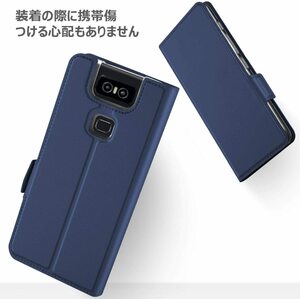 【送料無料】ASUS ZenFone 6 ZS630KL 手帳型ケース カバー 定期入れ ポケット シンプル スマホケース ネイビーブルー