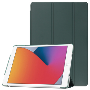 【送料無料】iPad 10.2インチ(第7,8世代)/iPad Pro10.5/Air3 用 三つ折スマートカバー 高品質PUレザーケース　ダークグリーン