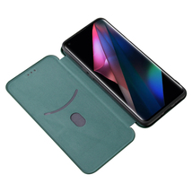 【送料無料】OPPO Find X3 Pro OPG03 手帳型 カーボンケース マグネット式 カード収納 落下防止 横開き型 グリーン_画像6