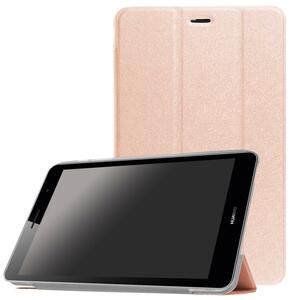 HUAWEI MediaPad T1 8.0 Firmware S8-701u 専用 三つ折クリア スマートカバー☆超薄 軽量型 スタンド機能 PUレザーケース ☆ローズゴールド