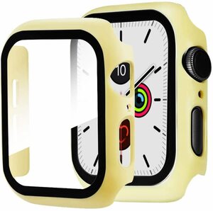 【送料無料】Apple Watch 用ケース アップルウォッチ保護ケース ガラスフィルム 一体型 アップルウォッチカバー(40mm イエロー)