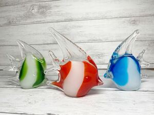 マルティグラス 熱帯魚 オブジェ 3個セット エンゼルフィッシュ ガラス細工