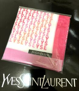 新品 タグシール付 イヴ・サンローラン サンローランYSL ハンカチ 53×53 綿100% ピンク系 女性 可愛い 綺麗 上品 高級