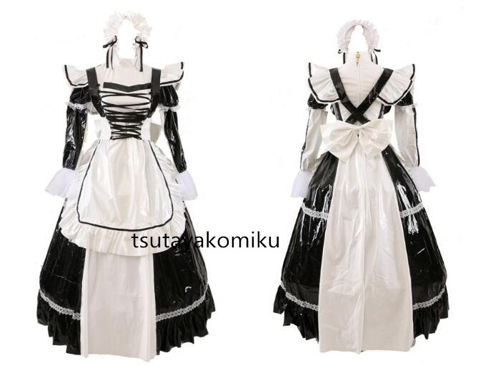 高品質 新作 めめしい メイド服 PVC ロック白い ワンピース2つの 高品質 新作 めめしい メイド服 PVC ロック白い ワンピース2つの