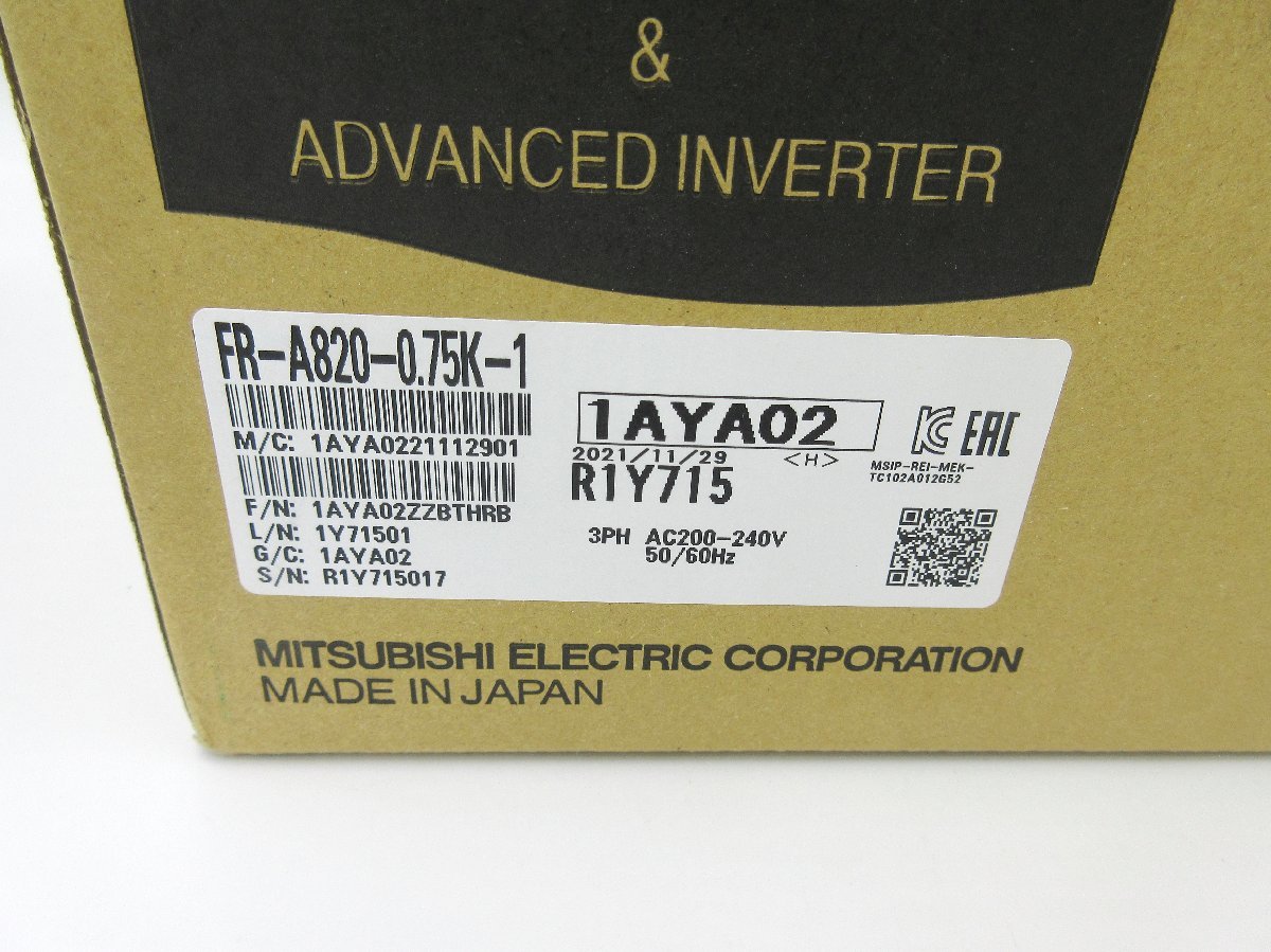 正規通販】 未使用 三菱電機 インバータ FR-A820-0.75K-1 2020年製 