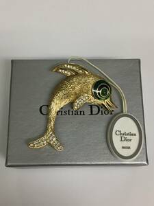  прекрасный товар! редкий! дешевый! Christian Dior Dolphin дельфин цветной камень стразы GP Gold брошь Vintage 