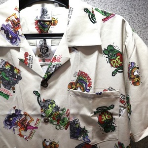 Lサイズ ラットフィンク ALOHA SHIRTS Rat Fink アロハシャツ ベージュ