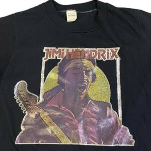 70s USA製 Jimi Hendrix ジミヘンドリックス Tシャツ S ブラック ラメ入り アイロンプリント ジミヘン バンド ロック ヴィンテージ