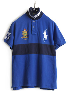 ビッグポニー ■ POLO ポロ ラルフローレン 鹿の子 半袖 ポロシャツ ( メンズ L ) 古着 半袖シャツ 2トーン 切替 青 紺 カスタムフィット