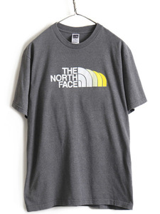 ■ ノースフェイス ビッグ ロゴ プリント 半袖 Tシャツ ( メンズ M ) 古着 The North Face 半袖Tシャツ プリントT ロゴT クルーネック 濃灰