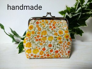 ☆ハンドメイドオレンジ花柄がま口ポーチ☆