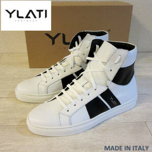新品 未使用 YLATI イラッティ イタリア製 GUCCIの職人によるブランド レザースニーカー ハイカット シューズ メンズ ホワイト 40 25cm