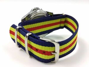  nylon made military strap nato type cloth belt wristwatch navy X yellow X red stripe 22mm