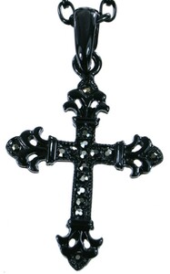 ゴシック gothic クロス ロザリオ 十字架 ロングチェーン70cm ミニ ネックレス ペンダント アクセサリー ブラック