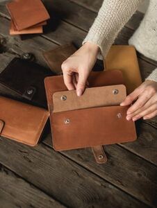 ハンドメイド 薄い本革長財布 レザーロングウォレット 新品 未使用 革財布 シンプル クラシック メンズ ユニセックス