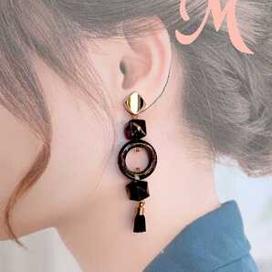 ハンドメイド イヤリング or ピアス 滑らかスクエア ニッケルフリー 変退色防止加工 ピアス316Lステンレス アレルギー対応 アンティーク調