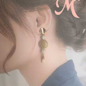 ハンドメイド イヤリング or ピアス 滑らかスクエア ニッケルフリー 変退色防止加工 ピアス316Lステンレス アレルギー対応 アンティーク調