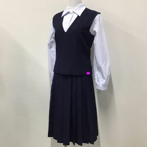 F331 (中古) 兵庫県 賢明女子学院中学校・高校 (旧制服) 3点セット /希少/指定品/ベスト/スカート/ブラウス/L/LL/W62/ユニワールド/学生服