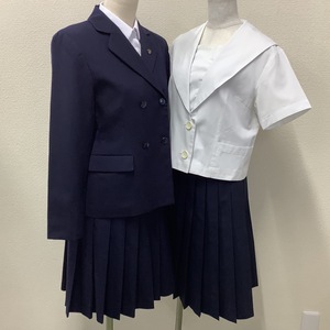 (Y)I12 (中古) 山形県 長井高校 旧制服 5点セット /校章付き/L/W69/ブレザー/セーラー/ブラウス/スカート/NIKKE/冬夏/中学/女子学生/学生服