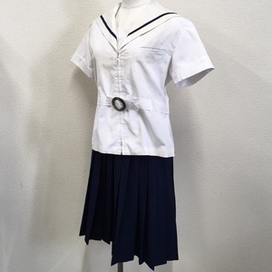 T628 (中古) 兵庫県 加古川北高校 (旧制服) セーラー服 上下セット /希少/指定品/チャンピオンベルト/L/W69/丈56/紺1本ライン/NIKKE/夏服