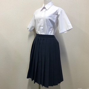 Y705 (中古) スカート ブラウス 2点セット /L/W70/丈54/SCHOOLWEAR/elf Mode/チェック柄/夏服/夏用/制服/中学校/高校/学生服/女子学生