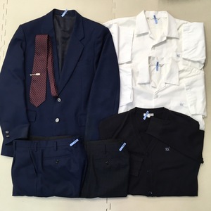 AT301 (中古) 栃木県 鹿沼東高校 男子学生服 8点セット /L/LL/W79/ブレザー/カーディガン/シャツ/ズボン/ネクタイ/制服/冬夏/中学校/学生服