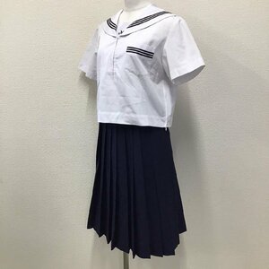 O683 ( used ) Hyogo prefecture . junior high school sailor suit top and bottom set /165A/W60/ height 63/ sailor / skirt /SANYO/ black 3ps.@/ summer clothing / uniform / junior high school / high school / woman school uniform 