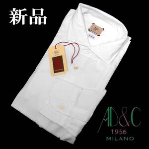 【イタリア製】AD&C ドレスシャツ 37 141/2 S コットン 白 ホワイト ホリゾンタルカラー カッタウェイ / AD56