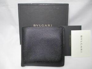 BVLGARI ブルガリ 二つ折り財布 メンズ レザー 黒 中古本物 箱付き