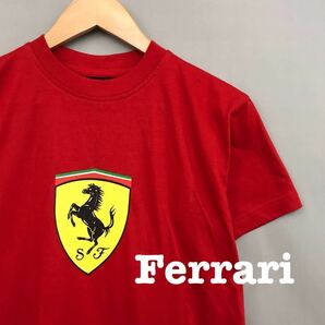 【美品・良品】フェラーリ Ferrari Ｔシャツ半袖 丸首 プリントロゴ ワッペン メンズ 男性用 サイズなし レッド ♭▽