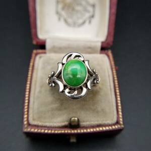 925 シルバー グリーンストーン 米国 アールデコ ヴィンテージ リング 銀 指輪 昭和レトロ 緑 ドレスリング