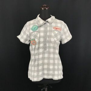 kissmark GOLF/キスマークゴルフ★ゴルフウェア/半袖ポロシャツ【レディースL/グレー×ホワイト/チェック柄】◆BG486