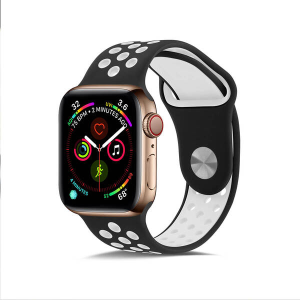 38MM/40MM ブラック/白 Apple Watch用 バンド シリコン製 多空気穴通気性 スポーツ アップルウォッチ Apple Watch Series 6/5/4/3/2/1