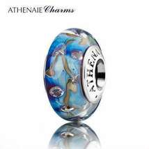 ATHENAIE パンドラ適合 ビーズチャーム シルバー925 ムラーノガラス Murano 925Silver Charm Bead Fit Pandora ブルー 夜の星_画像1