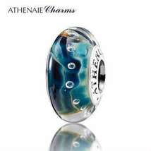 ATHENAIE パンドラ適合 ビーズチャーム シルバー925 ムラーノガラス Murano 925Silver Charm Bead Fit Pandora ブルー レイク_画像1