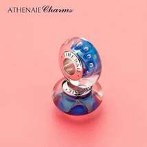 ATHENAIE パンドラ適合 ビーズチャーム シルバー925 ムラーノガラス Murano 925Silver Charm Bead Fit Pandora ブルー レイク_画像4