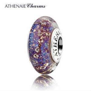 ATHENAIE パンドラ適合 ビーズチャーム シルバー925 ムラーノガラス Murano 925Silver Charm Bead Fit Pandora CZ封入 選べる2色