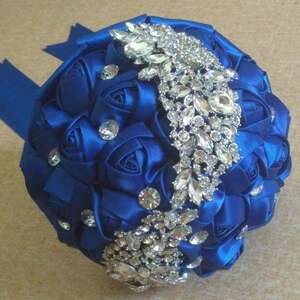 結婚式造花ウェディングブーケブローチブーケ結婚式アクセサリー Royal Blue