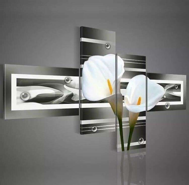 -white lilies Oil Painting- 海外輸入 パネルアート 壁掛 インテリア 絵画 油絵 30x50cmx2 30x70cmx2(0)(0), 絵画, 油彩, 抽象画