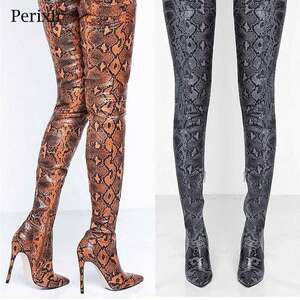  snake pattern over knee boots high heel legs length effect sexy stylish color : gray, red, white, orange 23~25.5cm AT158