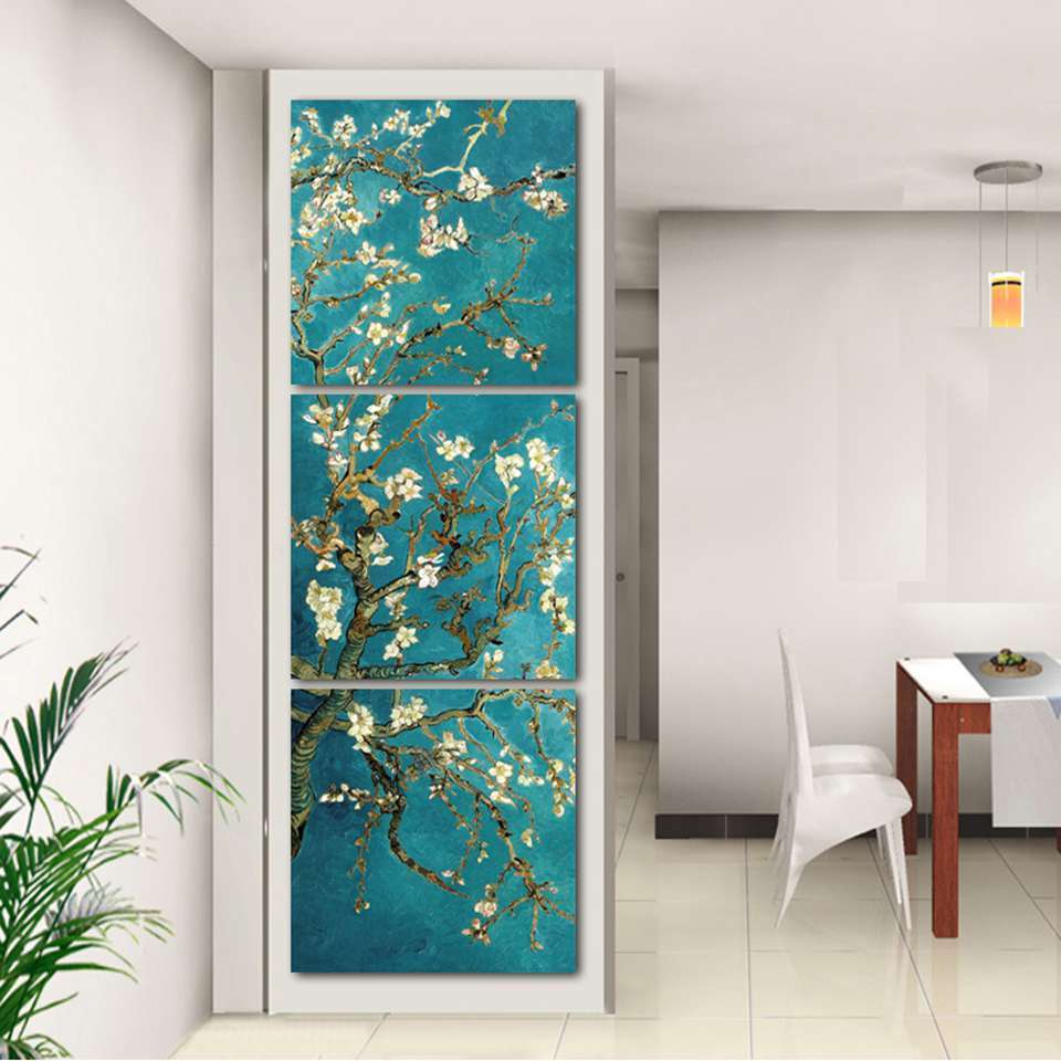 3713 Panel de arte Pintura interior Exhibición de tienda Arte de pared abstracto Flor 77 Completo con marco de madera Juego de 3, Obra de arte, Cuadro, otros